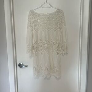 WHITE cutout crochet knit boho coverup dress OS
